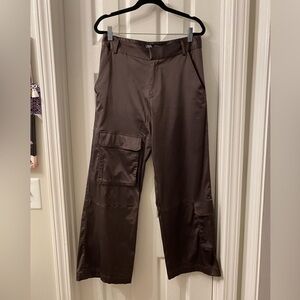 Zara Satin Effect Multi Pocket Cargo Pants - Eggplant
